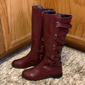 NEW LACE UP FASHION BOOTS, US 9/10, Wine/Dark Red